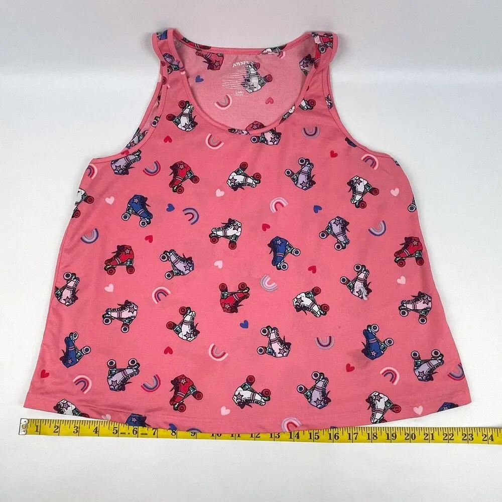 Joyspun Womens S 4-6 2pc Pajama Set Pink Retro Roller Skates Tank Top Shorts